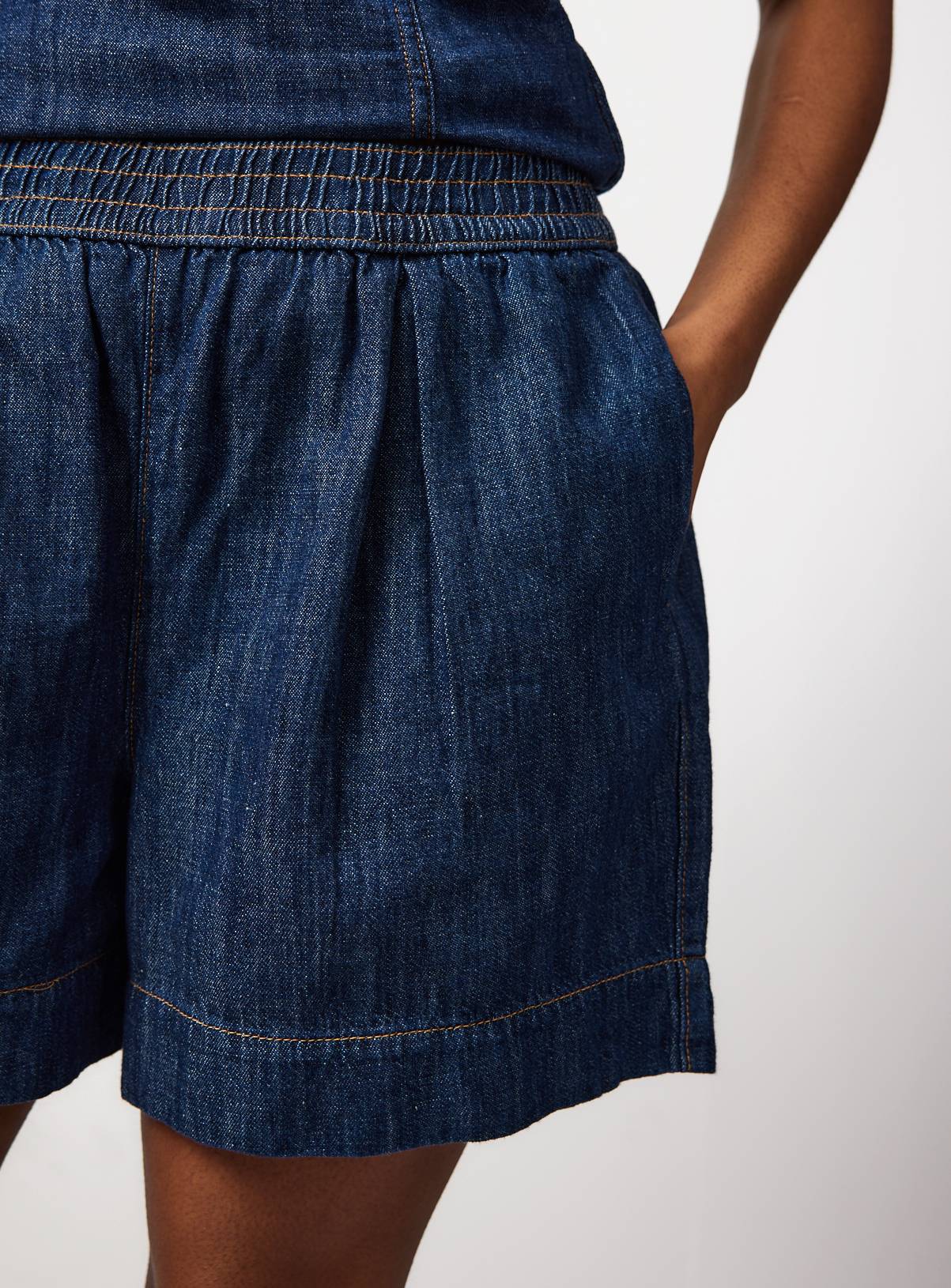 Dark Denim Linen Blend Pull On Co-ord Shorts 6 - Image 3